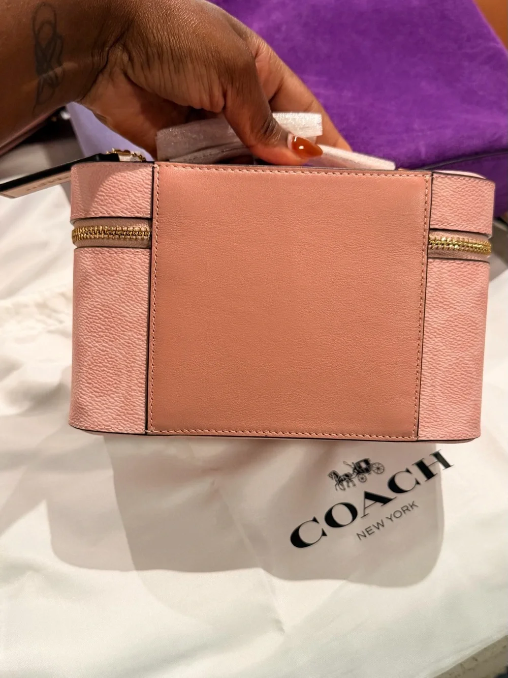 NWT Coach Powder Pink Canvas Vanity Case with Gold Hardware